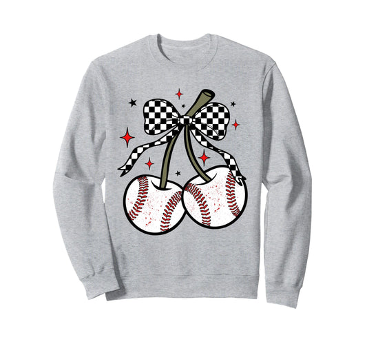 Baseball Cherries Coquette Sweatshirt - Novelty Apparel Men Women - T-Shirt, Sweatshirt, Hoodie