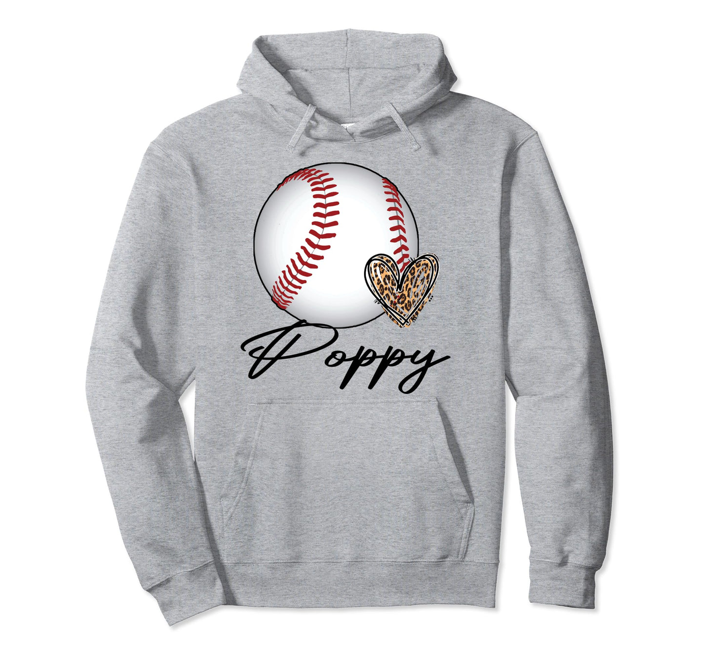 Baseball Poppy Leopard Heart Sport Hoodie - Fun Novelty Design Men Women - T-Shirt, Sweatshirt, Hoodie