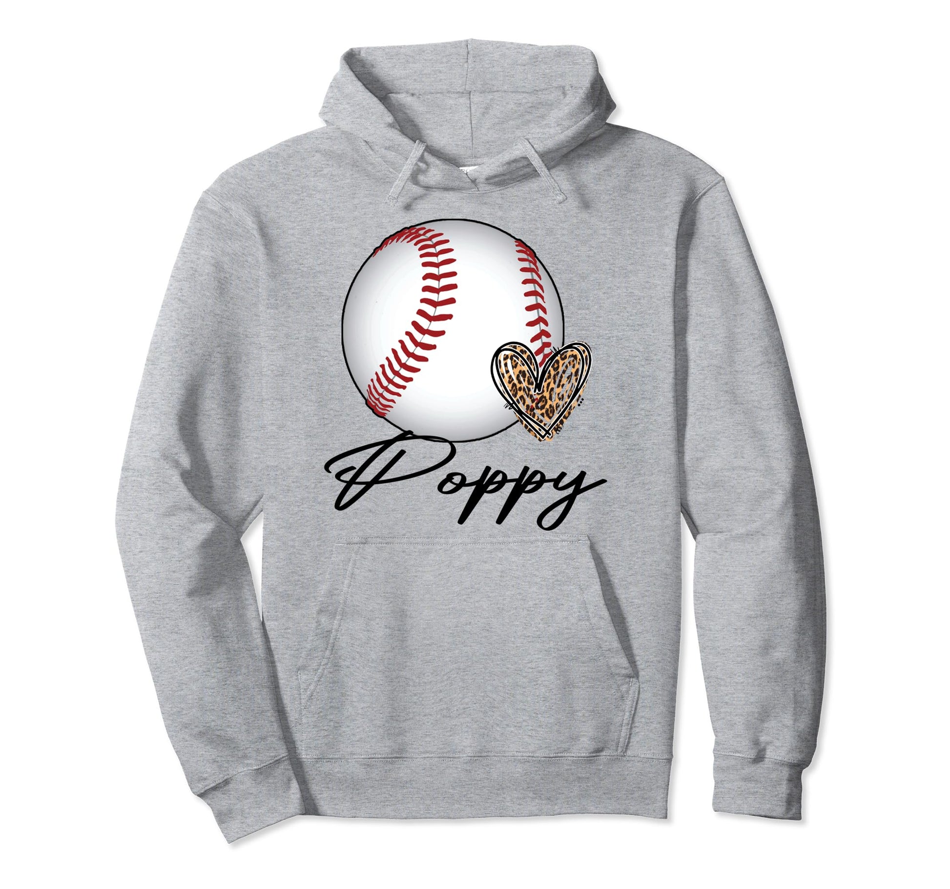 Baseball Poppy Leopard Heart Sport Hoodie - Fun Novelty Design Men Women - T-Shirt, Sweatshirt, Hoodie
