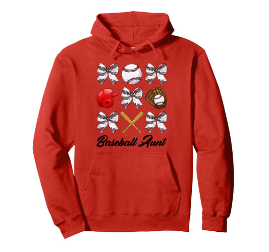 Baseball Aunt Bow Baseball Mom Mothers Hoodie - Novelty Apparel for Adults - T-Shirt, Sweatshirt, Hoodie