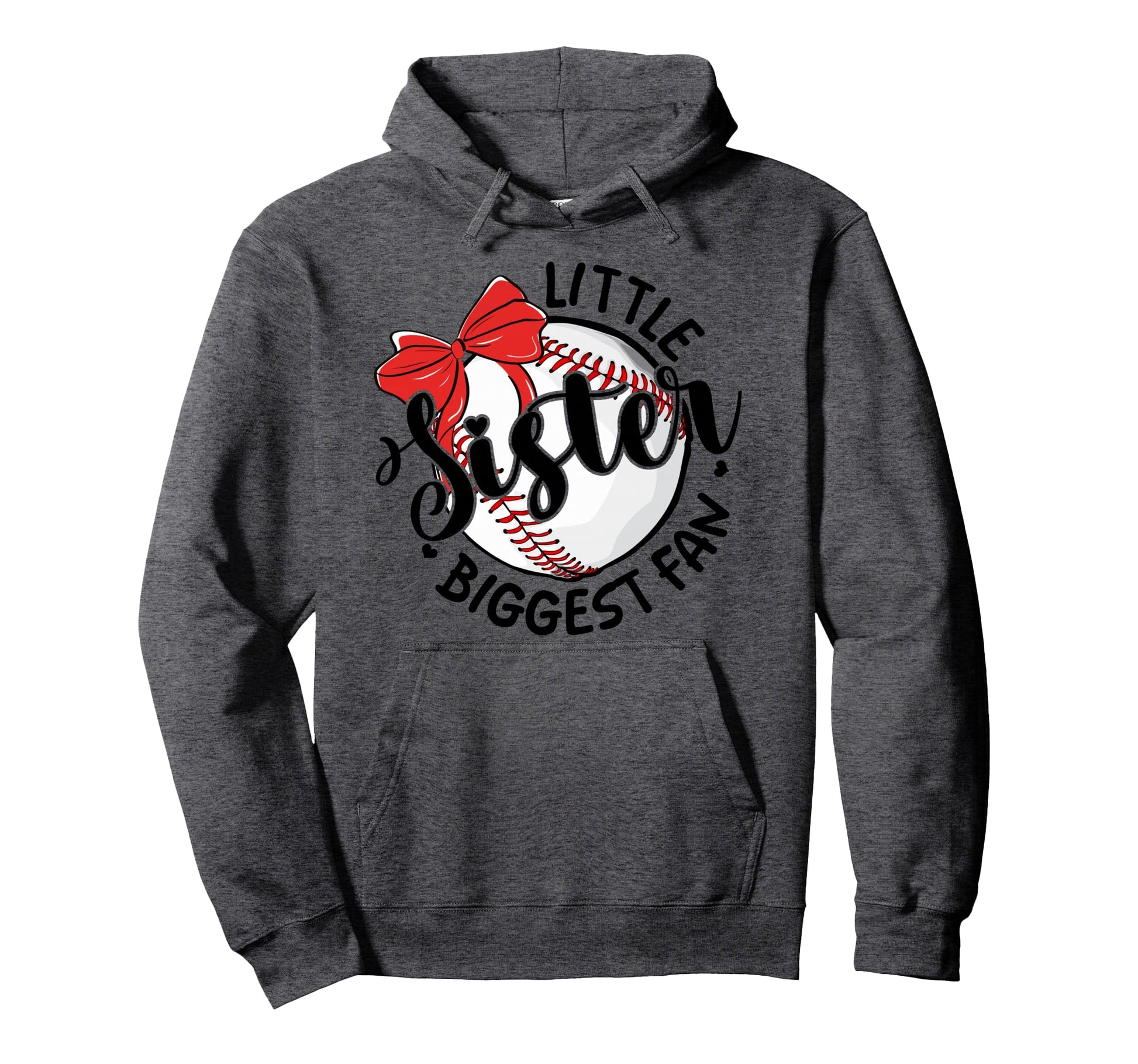 Baseball Little Sister Biggest Fan Bow Hoodie - Novelty Apparel for Adults - T-Shirt, Sweatshirt, Hoodie