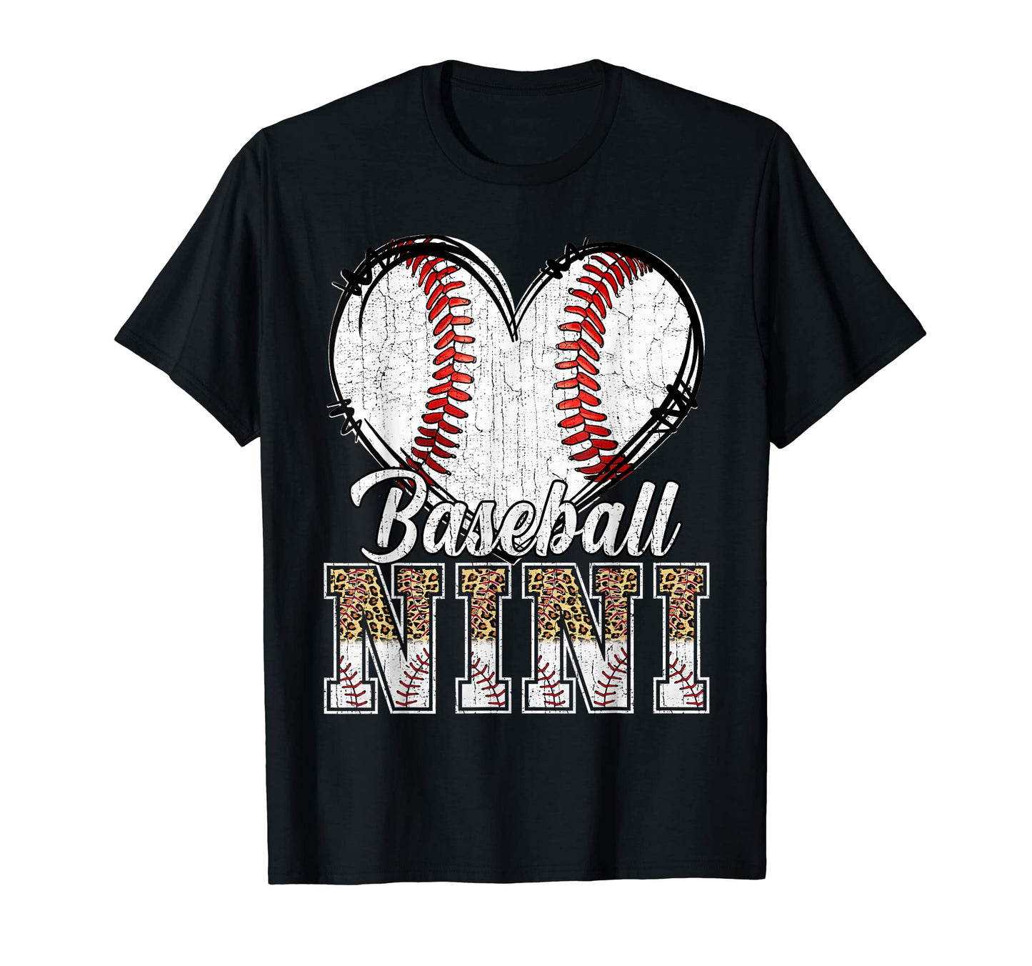 Softball Baseball Nini Heart Leopard T-Shirt - Novelty Apparel Men Women - T-Shirt, Sweatshirt, Hoodie