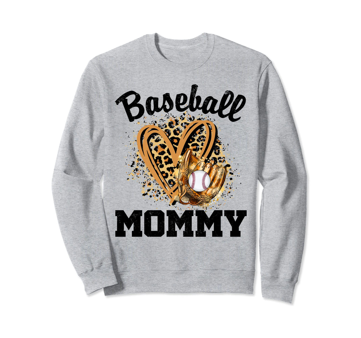 Baseball Mommy Leopard Heart Baseball Sweatshirt - Graphic Print Men Women - T-Shirt, Sweatshirt, Hoodie