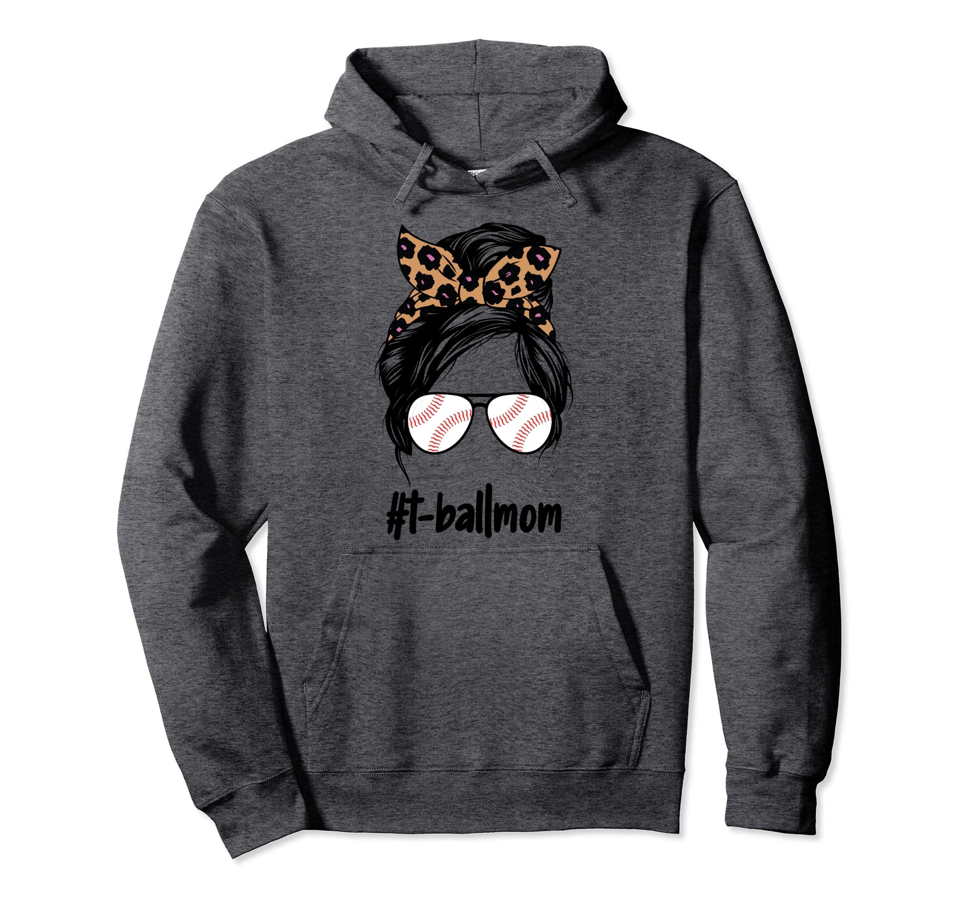 T Ball Mom Messy Bun Leopard Baseball Hoodie - Fun Novelty Design Unisex - T-Shirt, Sweatshirt, Hoodie