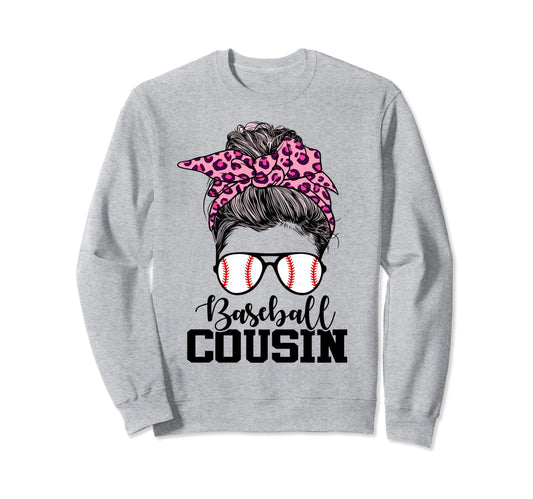 Baseball Cousin Messy Bun Leopard Sweatshirt - Unique Graphic Men Women - T-Shirt, Sweatshirt, Hoodie