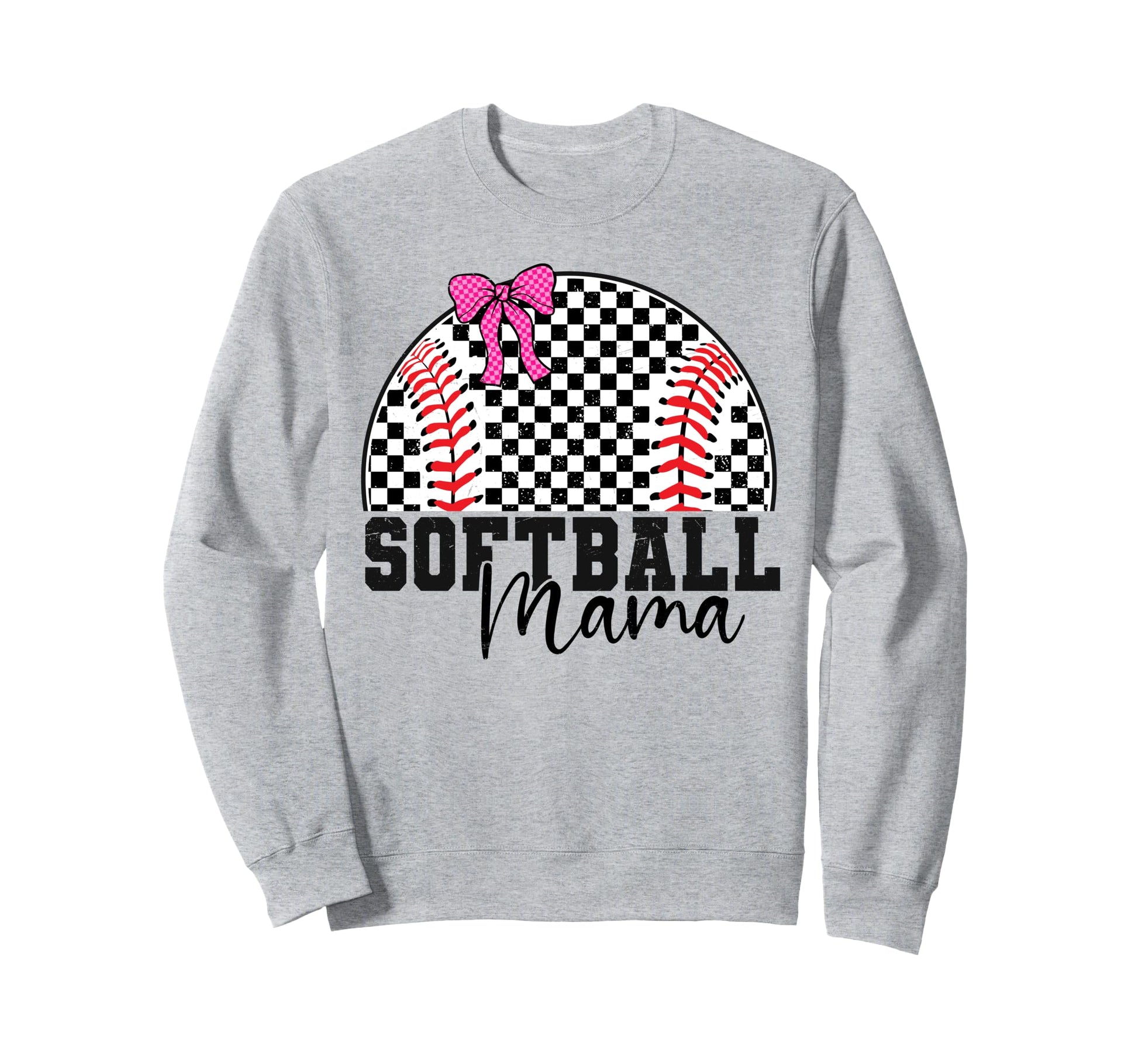 Checkered Baseball Mama Bow Varsity Sweatshirt - Fun Novelty Design Unisex - T-Shirt, Sweatshirt, Hoodie