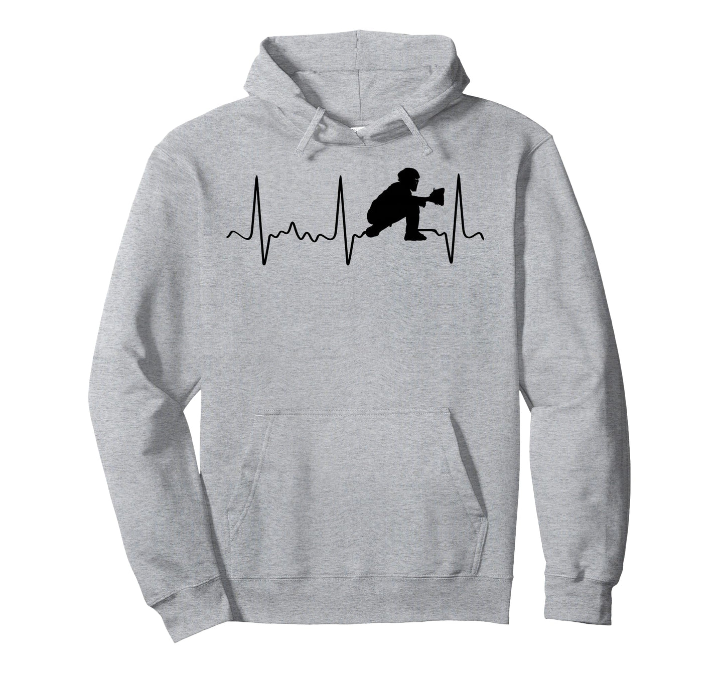 Black Baseball Heartbeat Black Hoodie - Fun Novelty Design Men Women - T-Shirt, Sweatshirt, Hoodie