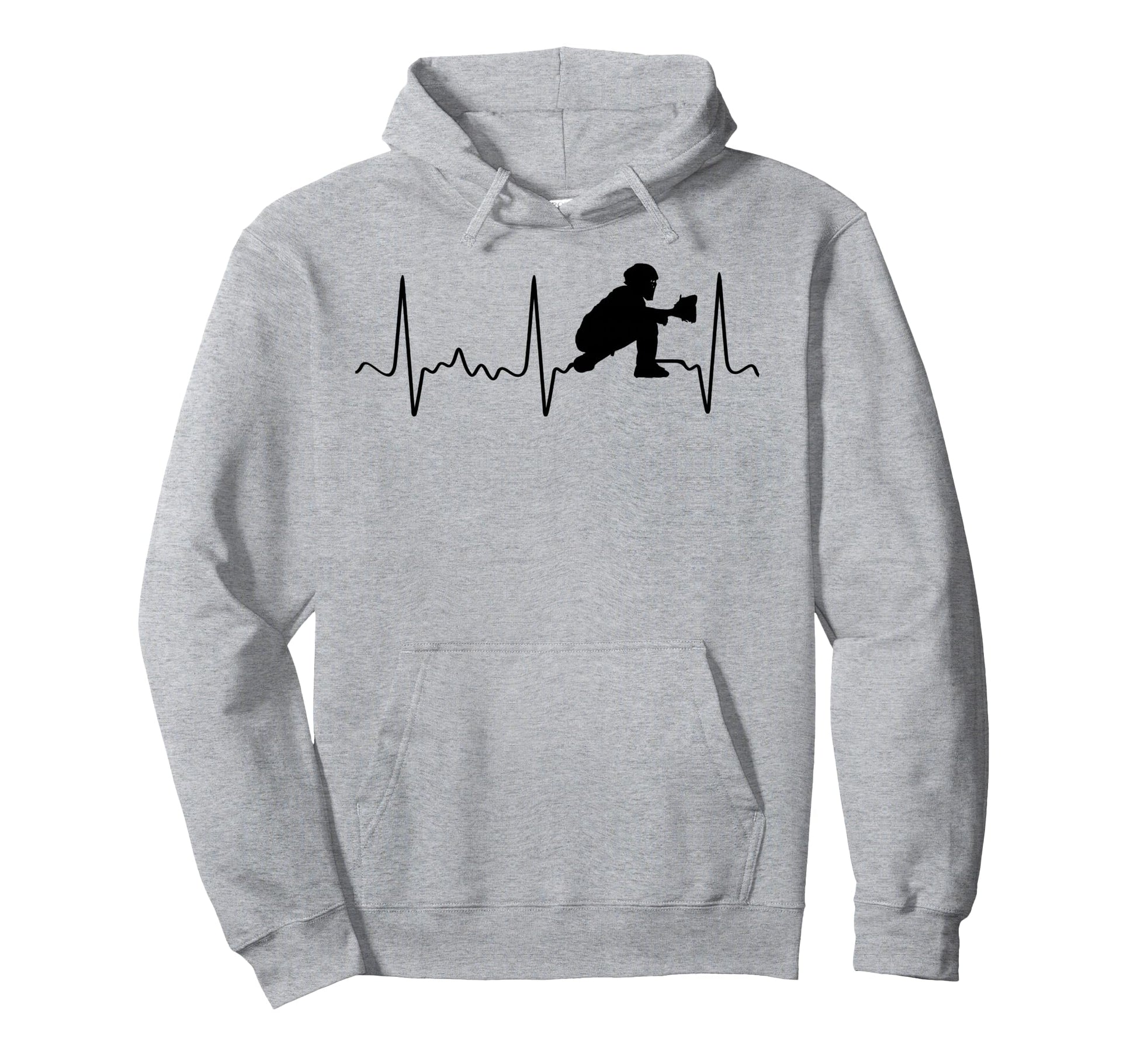Black Baseball Heartbeat Black Hoodie - Fun Novelty Design Men Women - T-Shirt, Sweatshirt, Hoodie