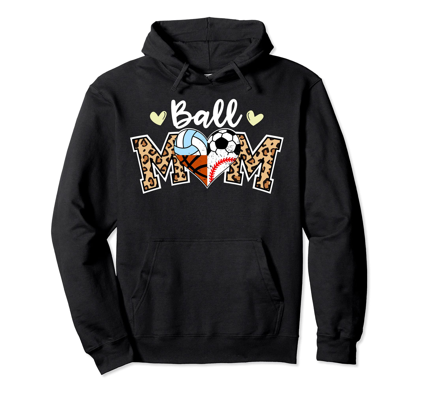 Ball Mom Leopard Soccer Baseball Hoodie - Graphic Print Men Women - T-Shirt, Sweatshirt, Hoodie