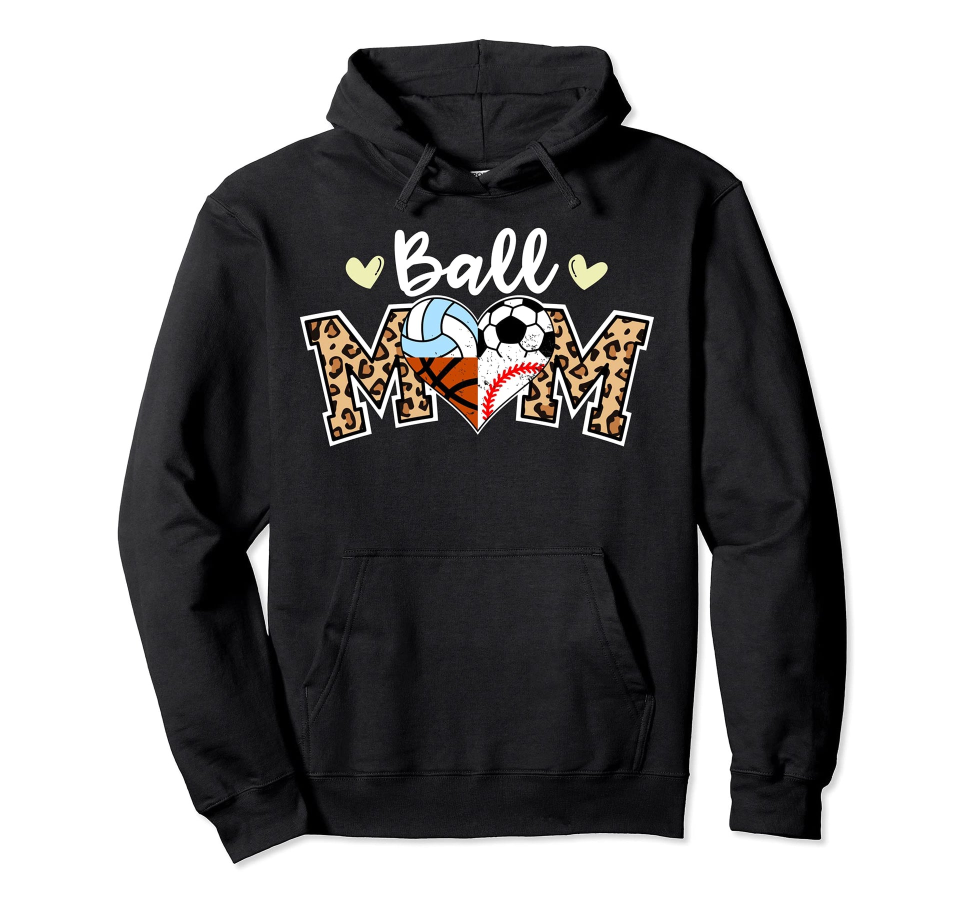 Ball Mom Leopard Soccer Baseball Hoodie - Graphic Print Men Women - T-Shirt, Sweatshirt, Hoodie