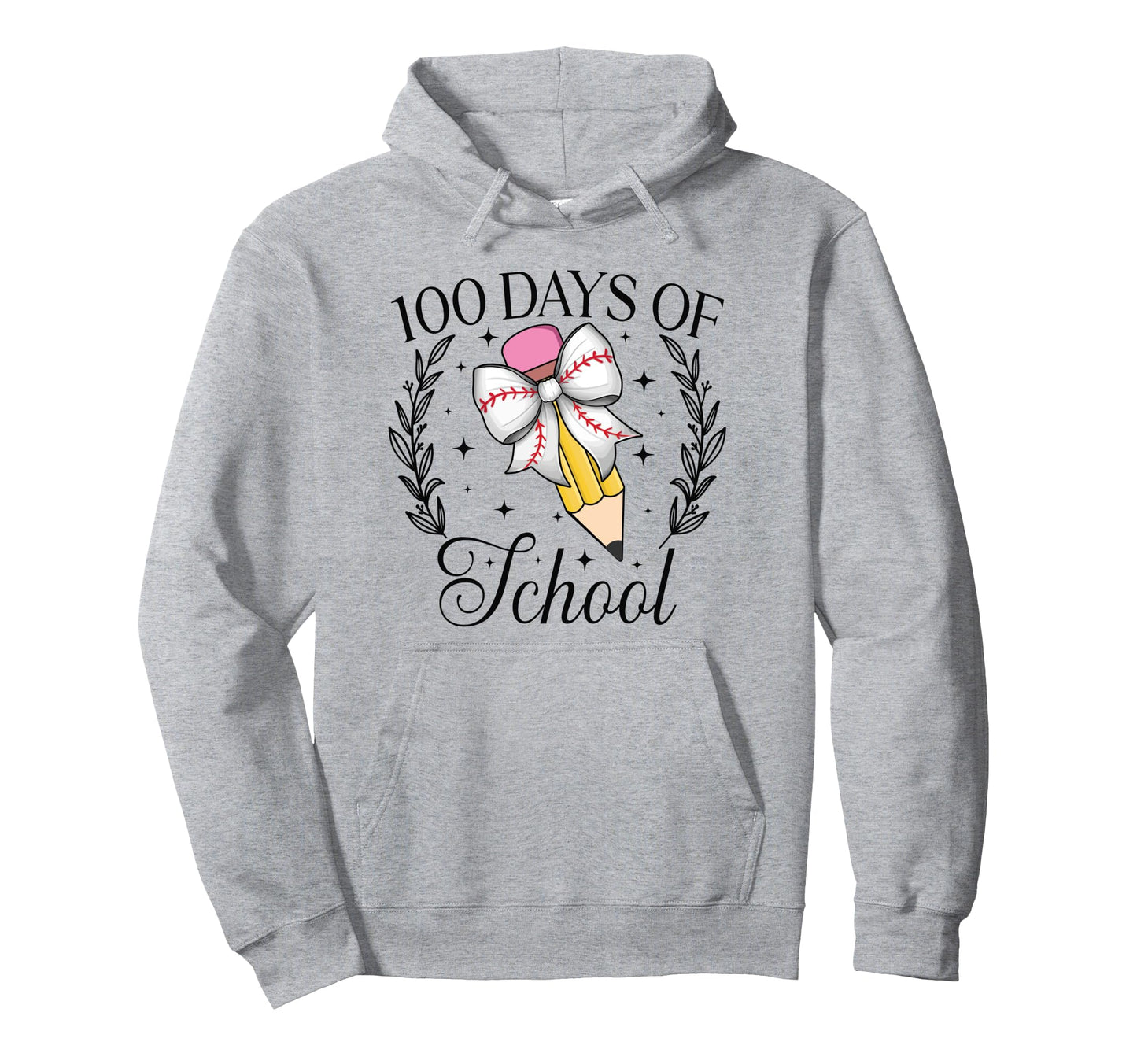 100 Days School Baseball Coquette Pencil Hoodie - Graphic Print for Adults - T-Shirt, Sweatshirt, Hoodie