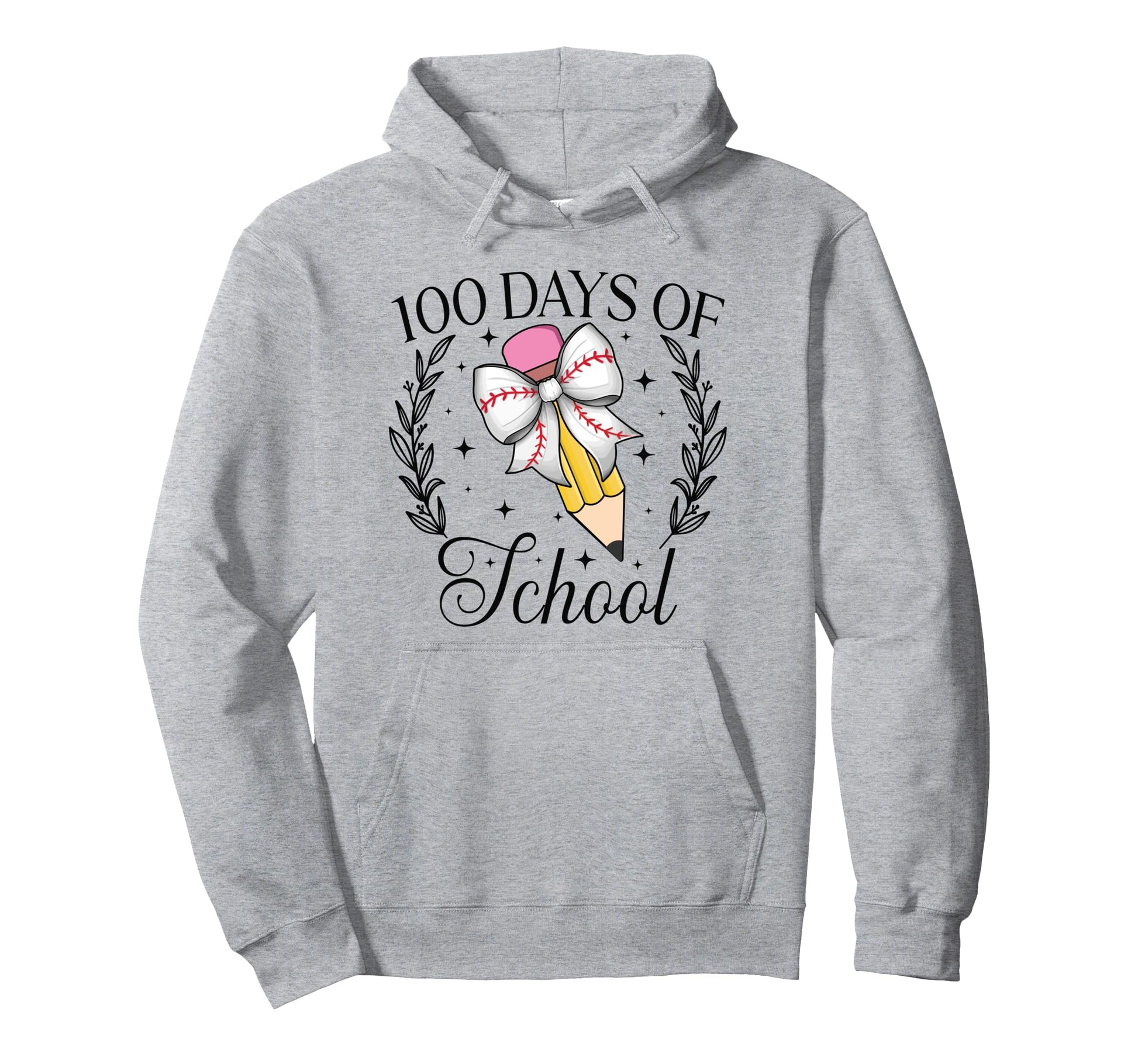 100 Days School Baseball Coquette Pencil Hoodie - Graphic Print for Adults - T-Shirt, Sweatshirt, Hoodie