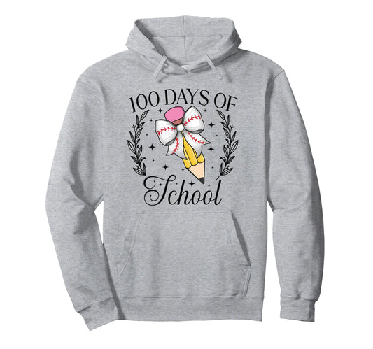 100 Days School Baseball Coquette Pencil Hoodie - Graphic Print for Adults - T-Shirt, Sweatshirt, Hoodie