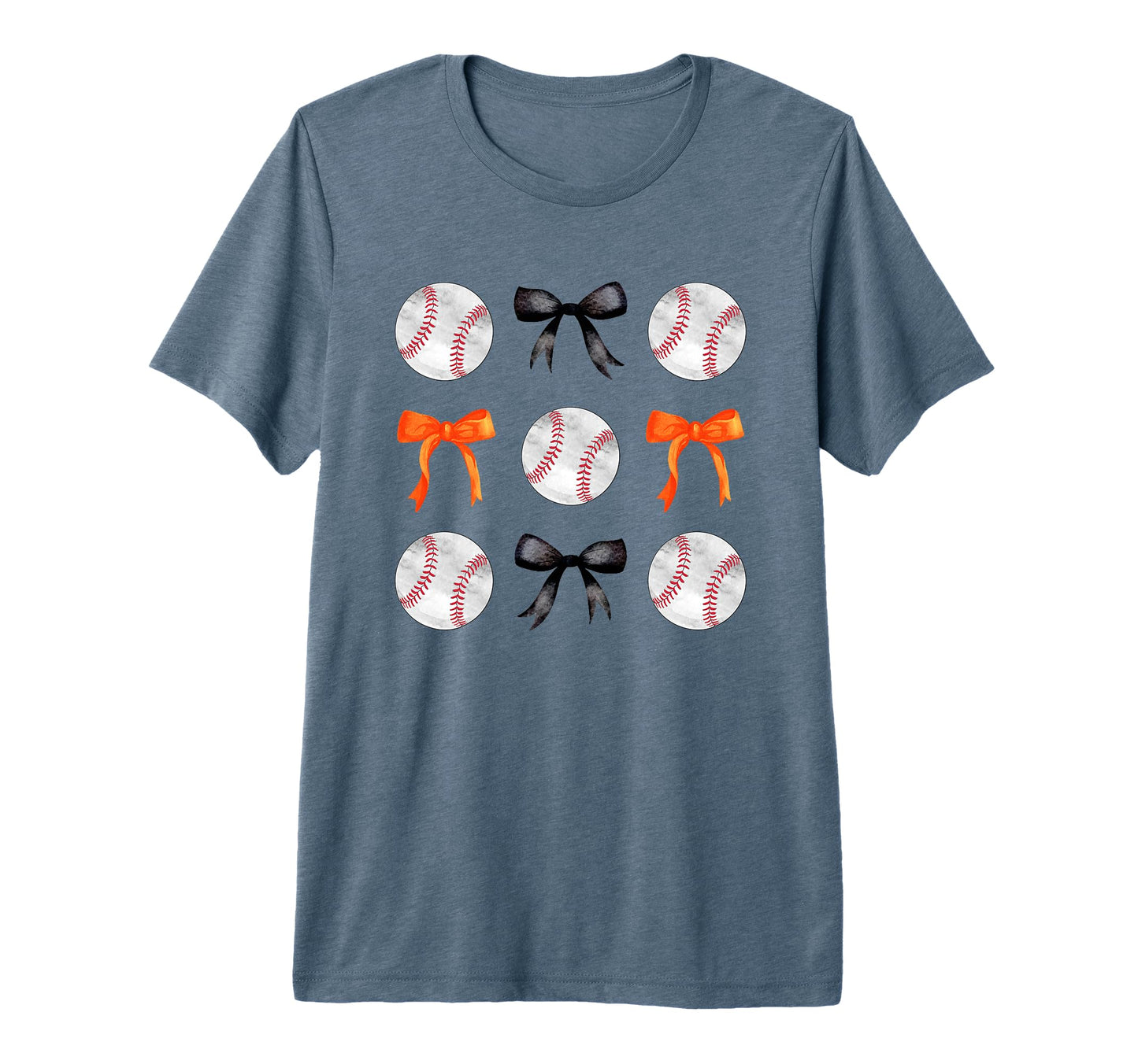 Orange Black Baseballs Bows Ball Mom School T-Shirt - Graphic Print Unisex - T-Shirt, Sweatshirt, Hoodie