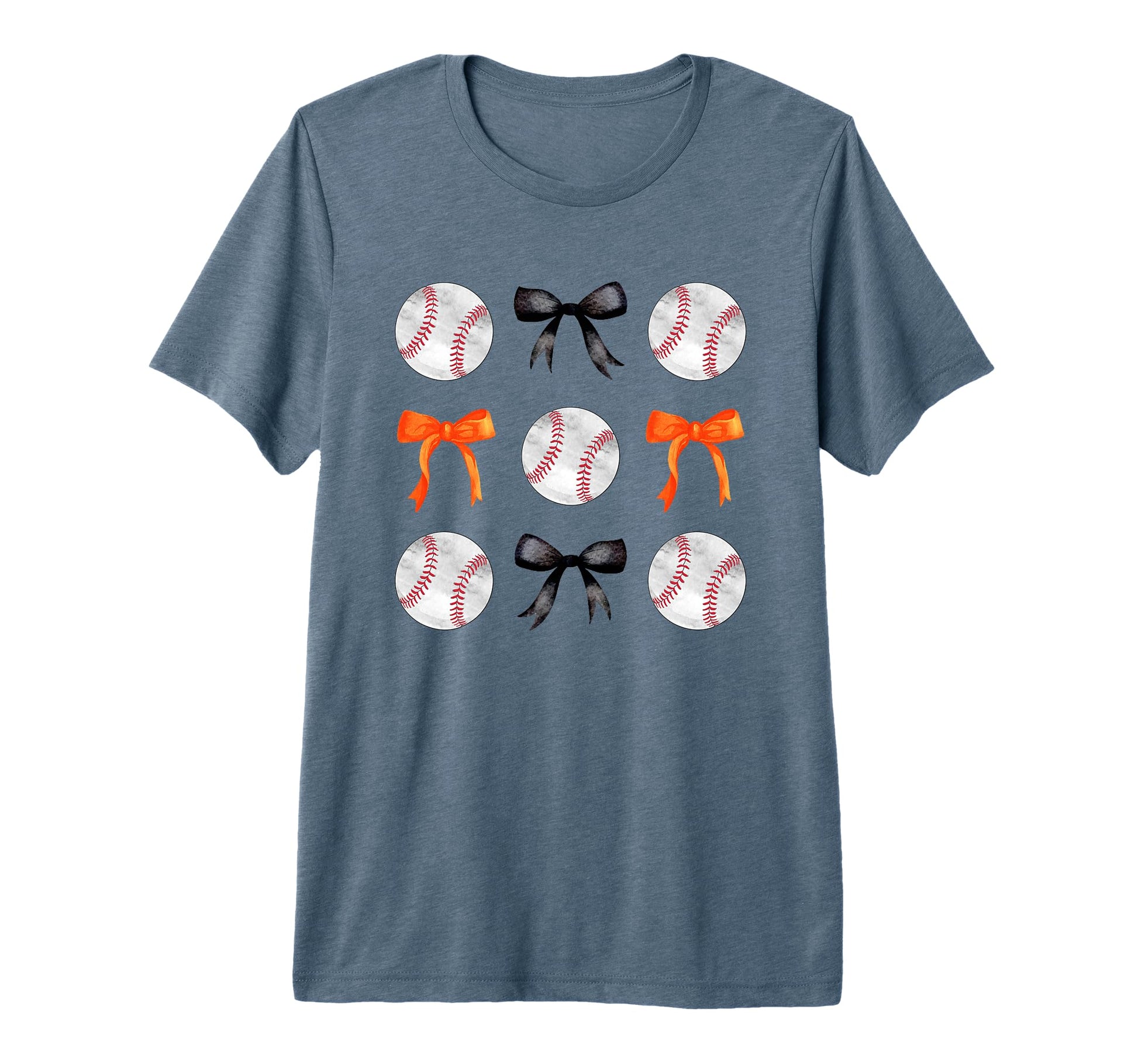 Orange Black Baseballs Bows Ball Mom School T-Shirt - Graphic Print Unisex - T-Shirt, Sweatshirt, Hoodie