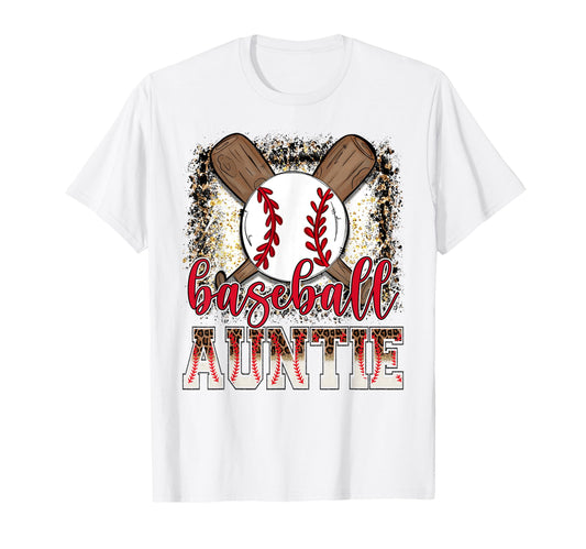 Baseball Auntie Leopard Proud Ball Auntie T-Shirt - Unique Graphic Unisex - T-Shirt, Sweatshirt, Hoodie