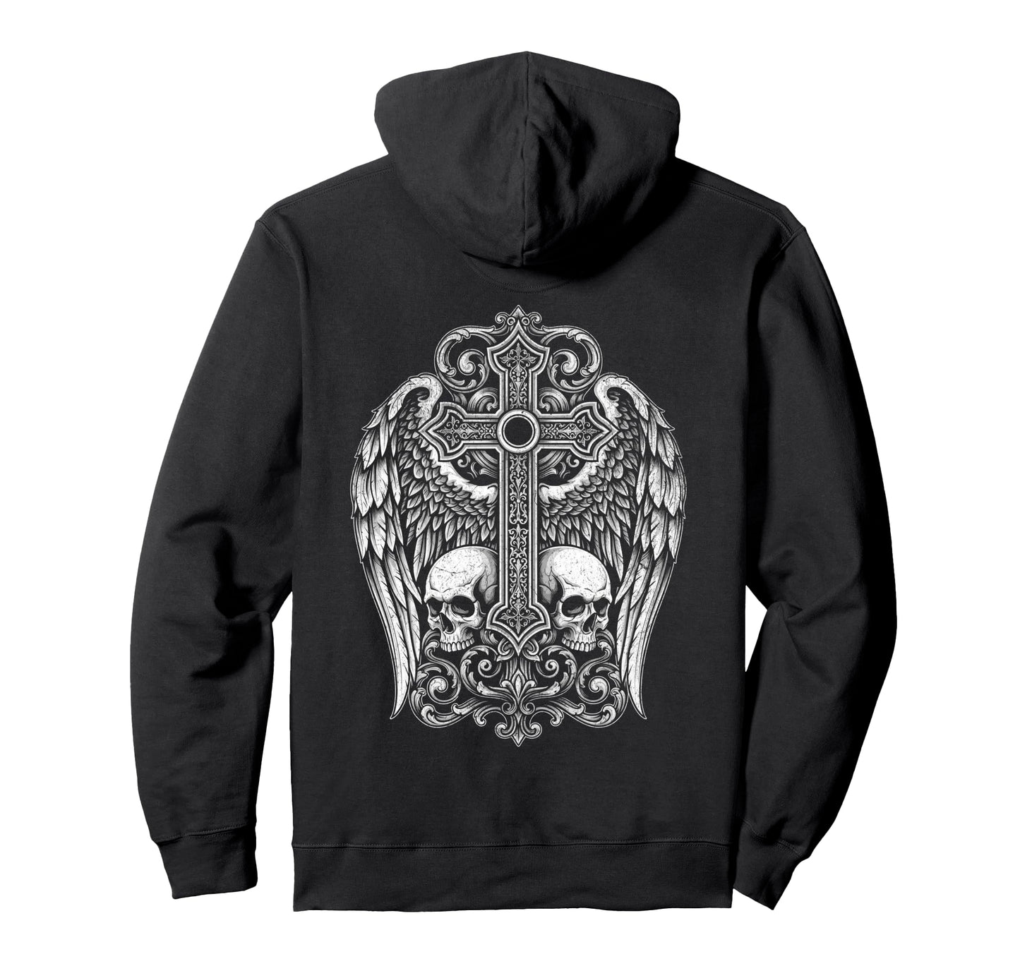 Cross Skull Gothic Grunge Y2K Alt Wings Hoodie - Aesthetic Graphic Unisex - T-Shirt, Sweatshirt, Hoodie