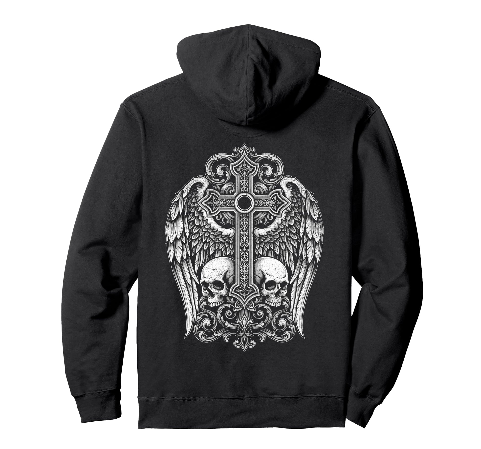 Cross Skull Gothic Grunge Y2K Alt Wings Hoodie - Aesthetic Graphic Unisex - T-Shirt, Sweatshirt, Hoodie