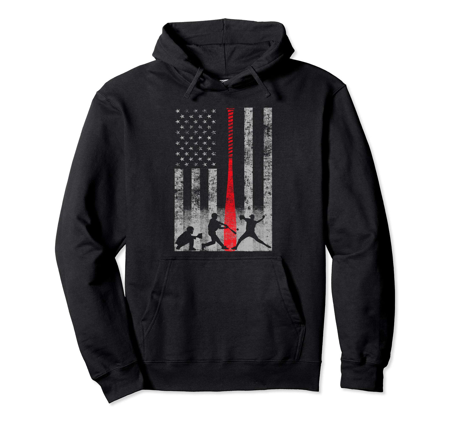 Baseball American Flag Red Bat Hoodie - Streetwear Style Men Women - T-Shirt, Sweatshirt, Hoodie