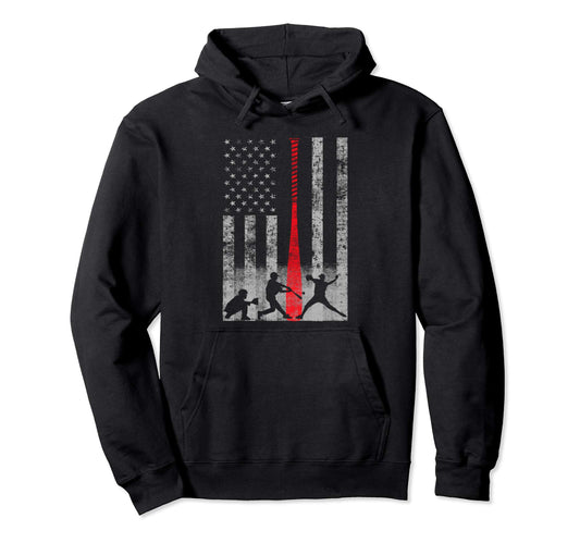 Baseball American Flag Red Bat Hoodie - Streetwear Style Men Women - T-Shirt, Sweatshirt, Hoodie