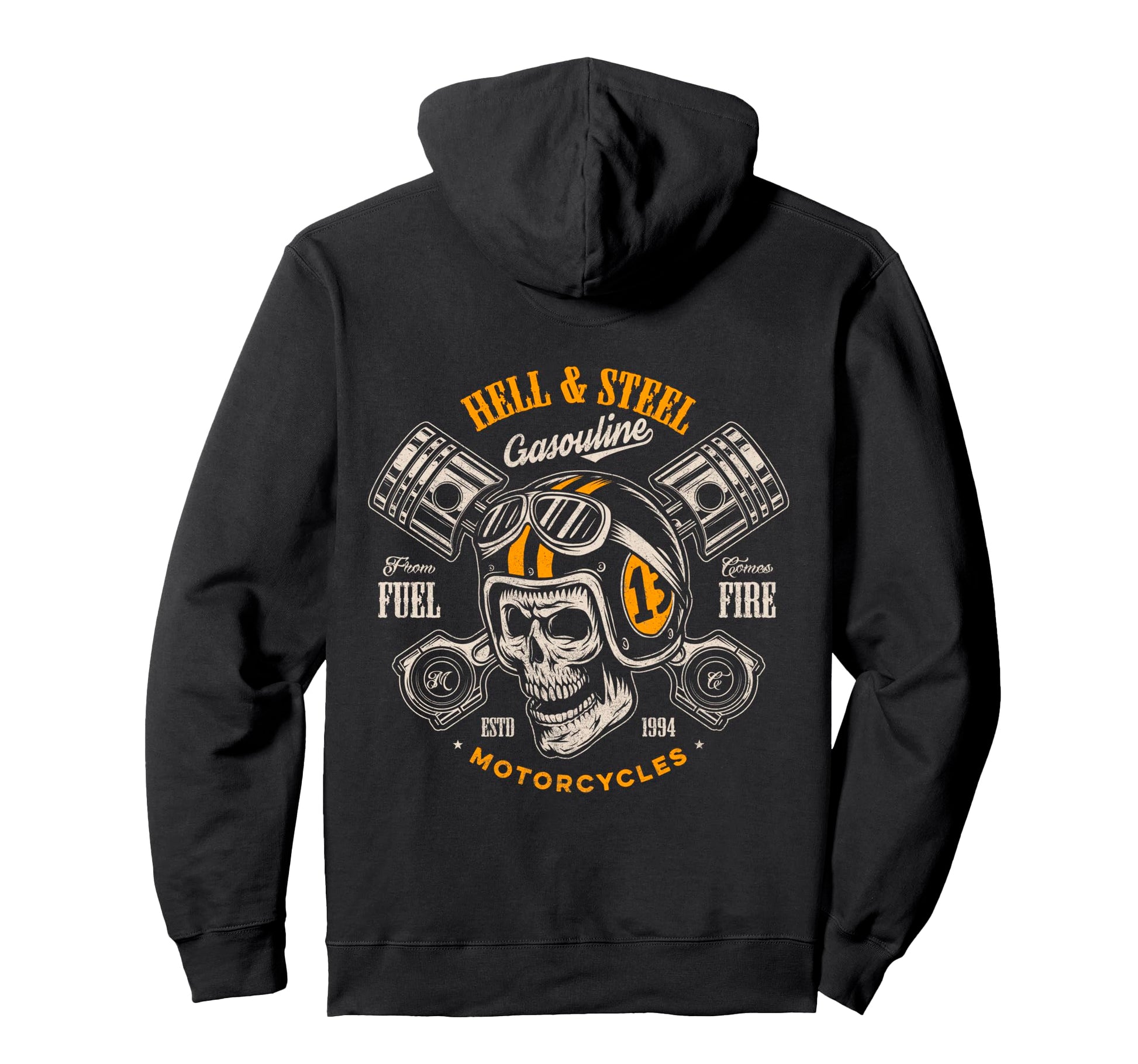 Hell And Steel Biker Skull Motorcycle Mens Hoodie - Graphic Print Unisex - T-Shirt, Sweatshirt, Hoodie
