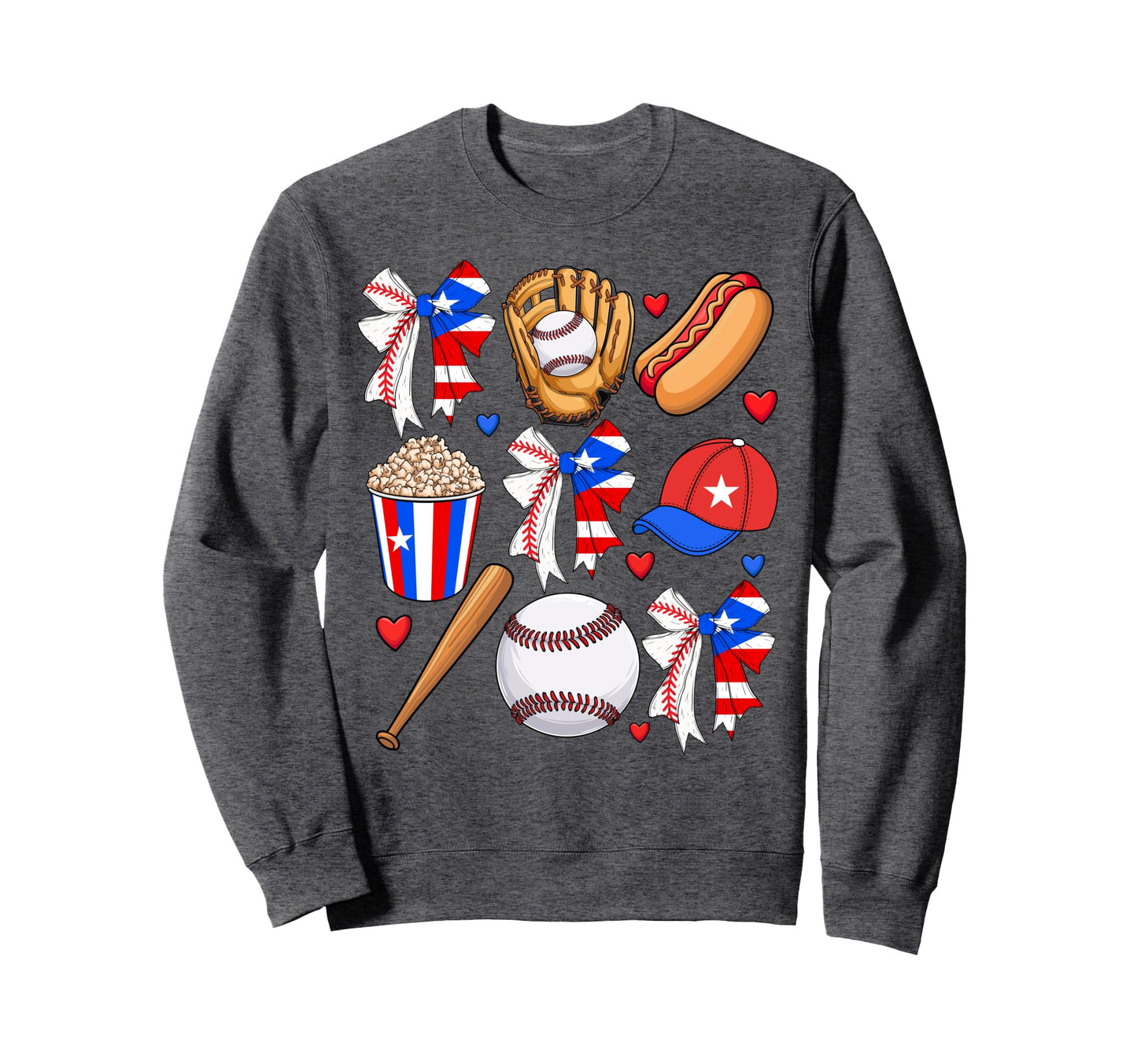 Puerto Rico Baseball Coquette Bow Sweatshirt - Graphic Print Men Women - T-Shirt, Sweatshirt, Hoodie