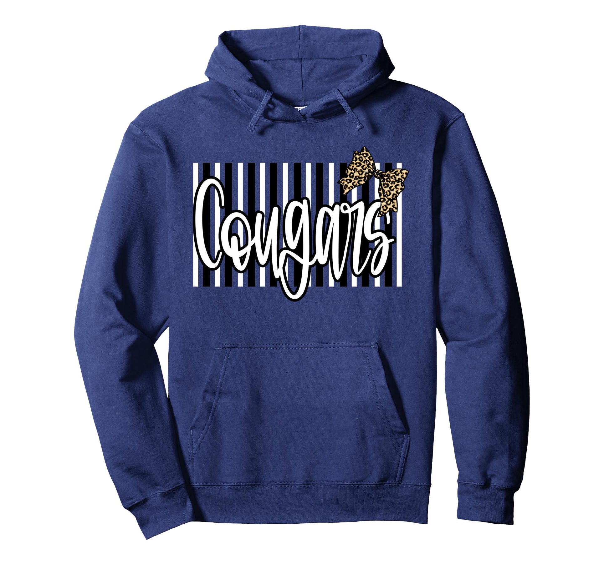 Cougars Mascot Leopard Bow Game Day Hoodie - Fun Novelty Design Unisex - T-Shirt, Sweatshirt, Hoodie