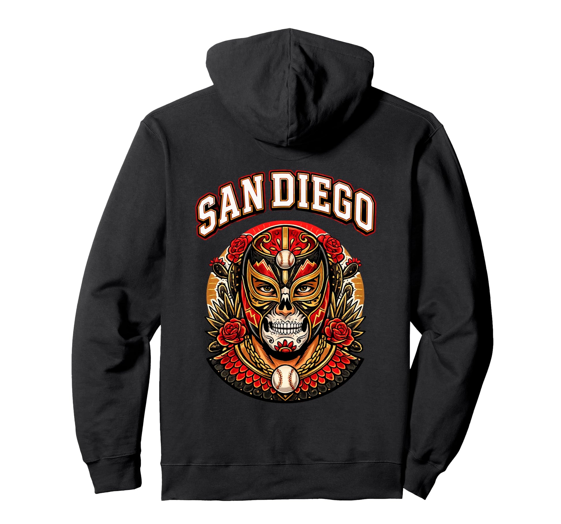 San Diego Lucha Skull Flower City Hoodie - Fun Novelty Design for Adults - T-Shirt, Sweatshirt, Hoodie