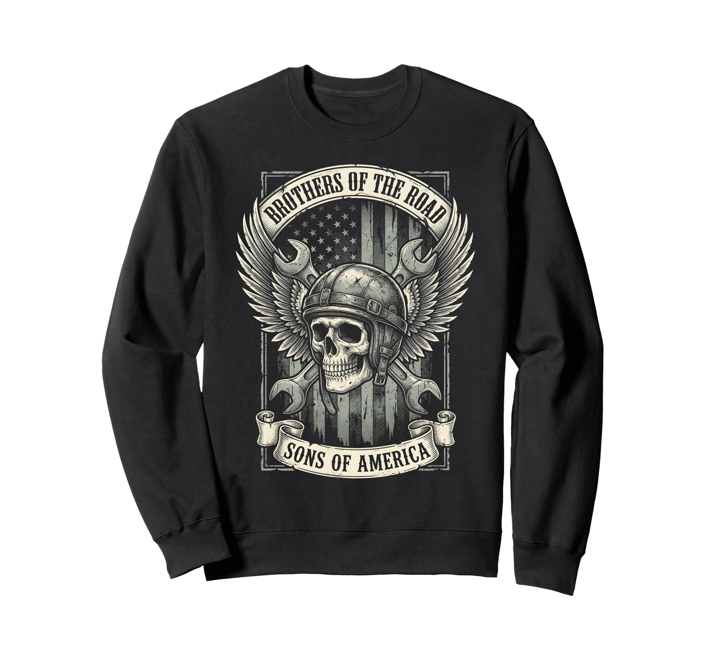 Biker Skull Mechanic American Flag Sweatshirt - Graphic Print Men Women - T-Shirt, Sweatshirt, Hoodie