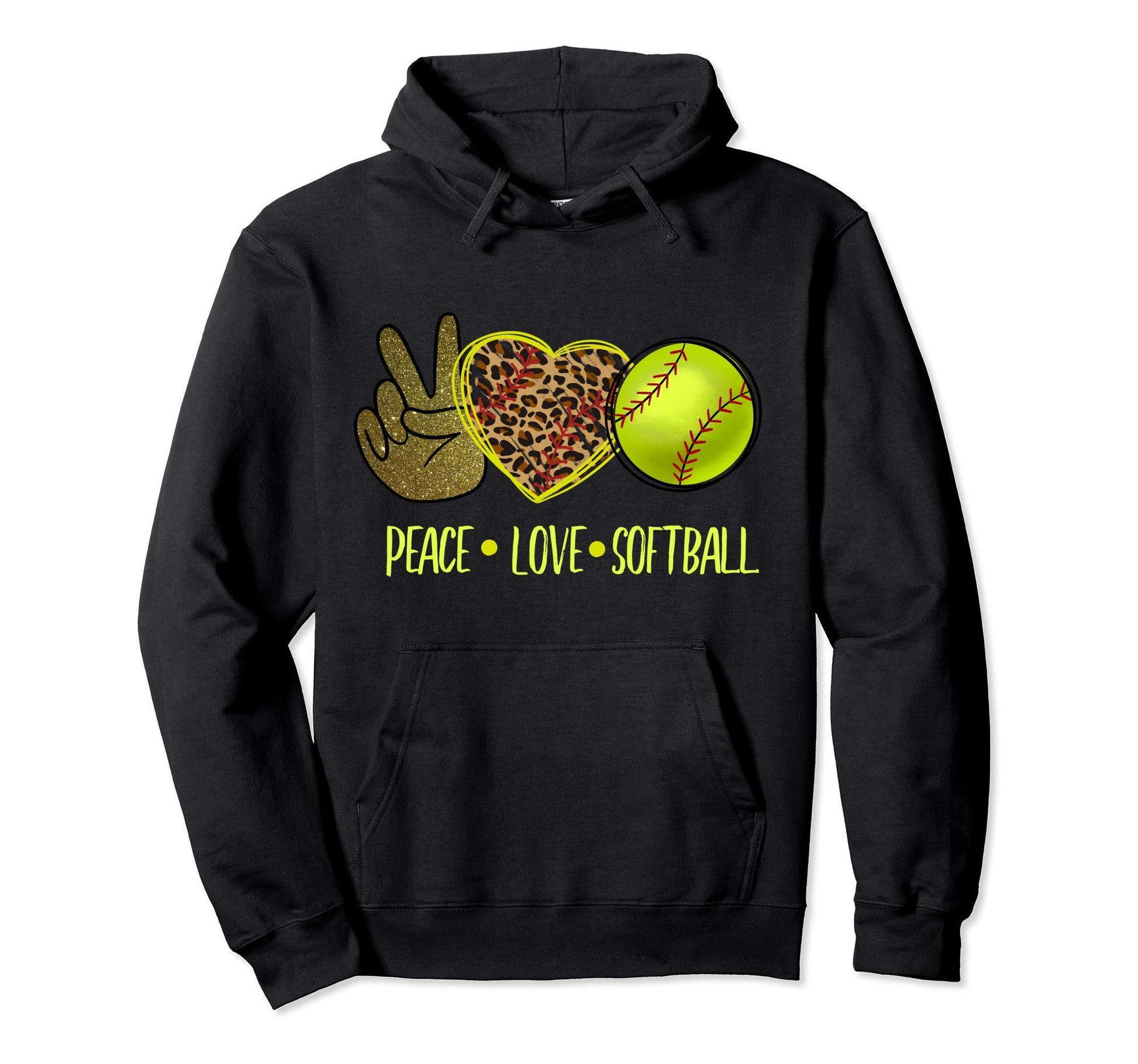 Peace Love Softball Baseball Hoodie - Casual Everyday Wear for Adults - T-Shirt, Sweatshirt, Hoodie