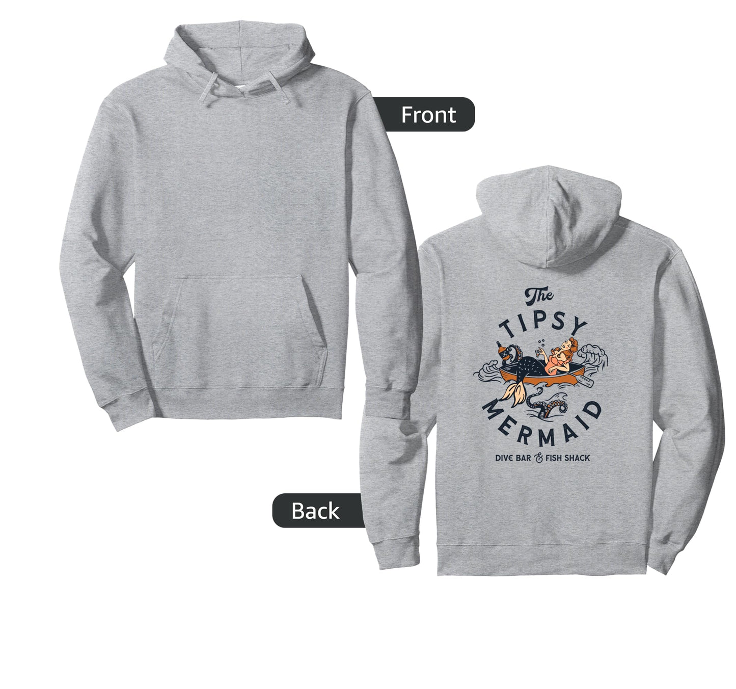 Tipsy Mermaid Dive Bar Fish Shack Pinup Art Hoodie - Novelty Apparel Unisex - T-Shirt, Sweatshirt, Hoodie