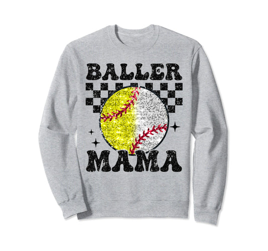 Baller Mama Checkered Proud Softball Sweatshirt - Streetwear Style Unisex - T-Shirt, Sweatshirt, Hoodie