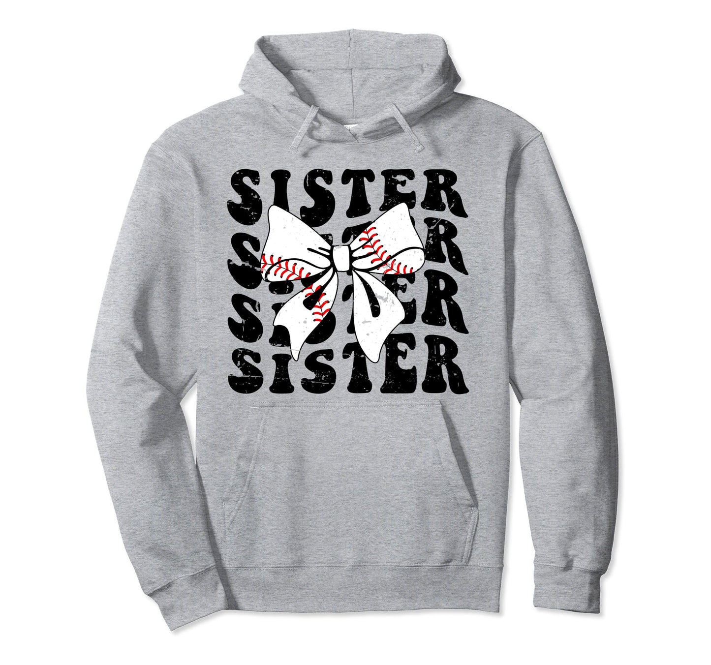 Coquette Groovy Baseball Sister Bow Hoodie - Trendy Graphic Unisex - T-Shirt, Sweatshirt, Hoodie