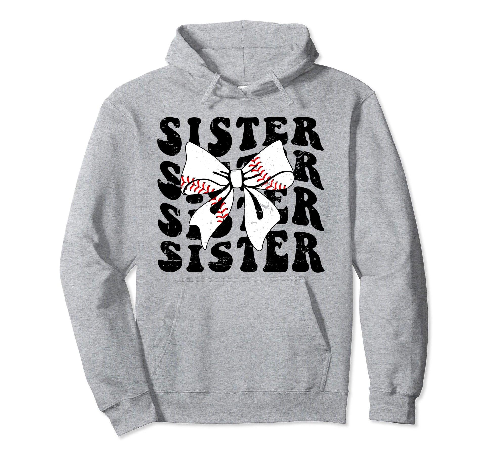 Coquette Groovy Baseball Sister Bow Hoodie - Trendy Graphic Unisex - T-Shirt, Sweatshirt, Hoodie