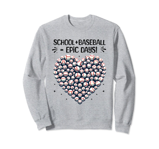 100 Days School Baseball Heart Sweatshirt - Novelty Apparel for Adults - T-Shirt, Sweatshirt, Hoodie