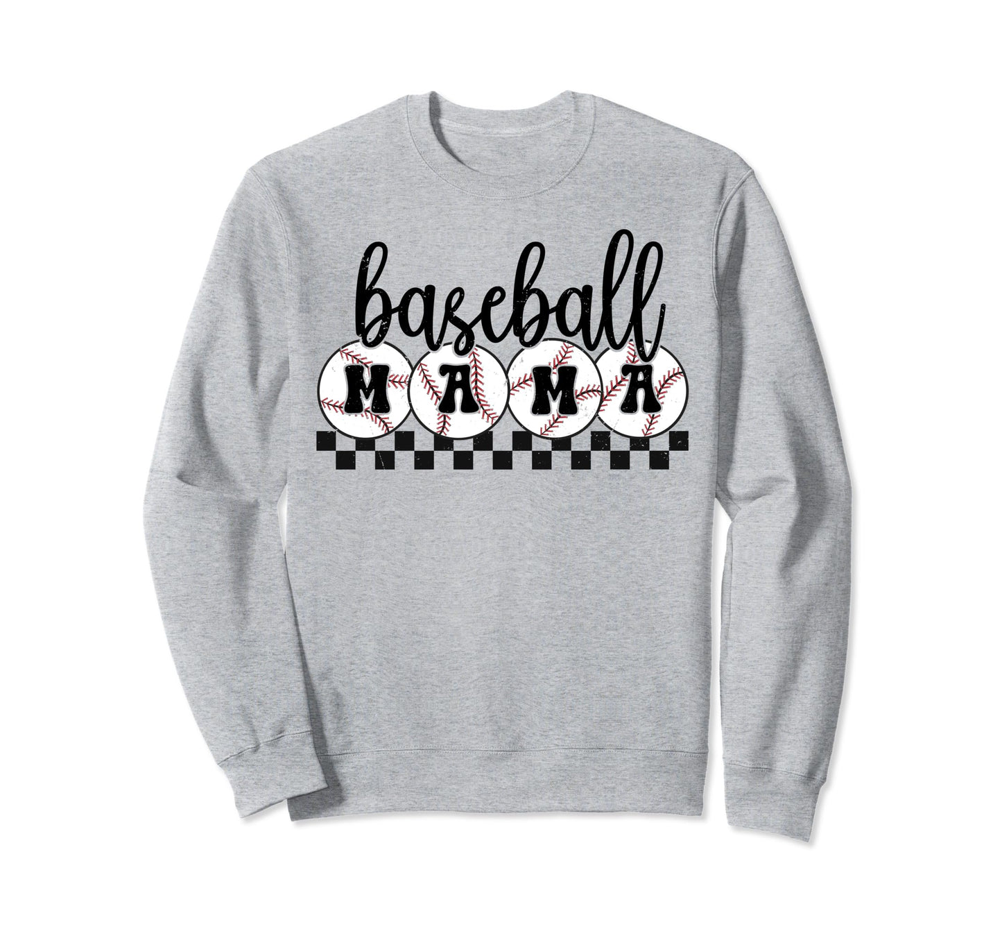 Checkered Baseball Mama Baseball Sweatshirt - Graphic Print for Adults - T-Shirt, Sweatshirt, Hoodie