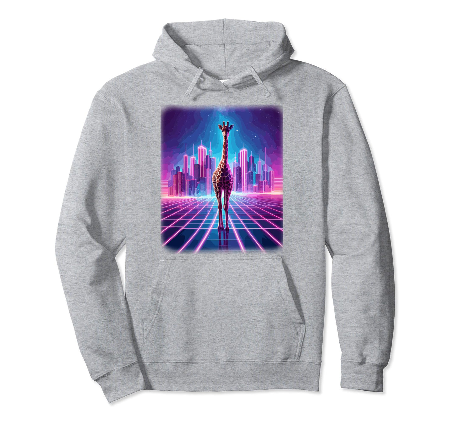 Synthwave Aesthetic Giraffe Lover 80S Hoodie - Novelty Apparel for Adults - T-Shirt, Sweatshirt, Hoodie
