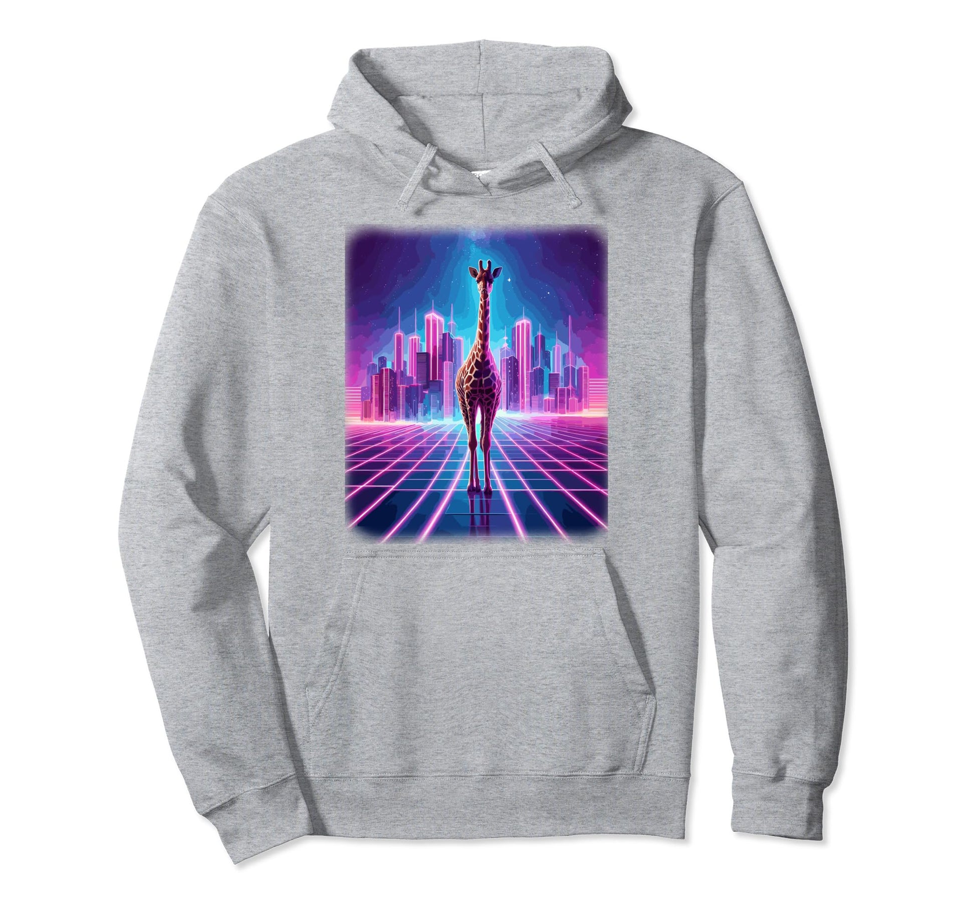 Synthwave Aesthetic Giraffe Lover 80S Hoodie - Novelty Apparel for Adults - T-Shirt, Sweatshirt, Hoodie
