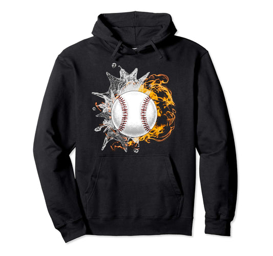 Baseball Ice Flame Fire Sports Hoodie - Fun Novelty Design for Adults - T-Shirt, Sweatshirt, Hoodie