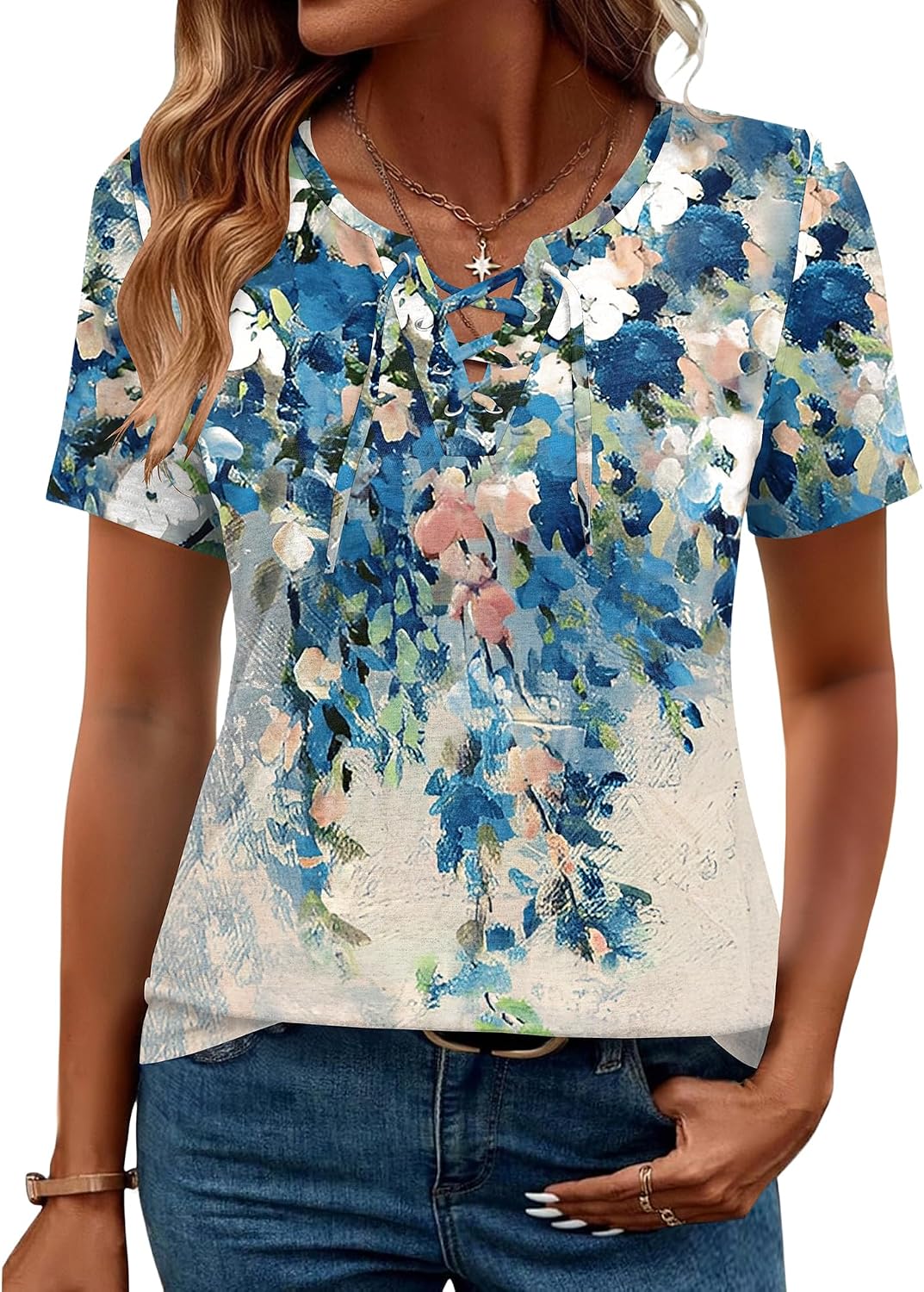 Womens Criss Cross Short Sleeve V-Neck Floral Summer - Adult & Kids T-Shirts, Sweatshirts & Hoodies apparel design preview 1