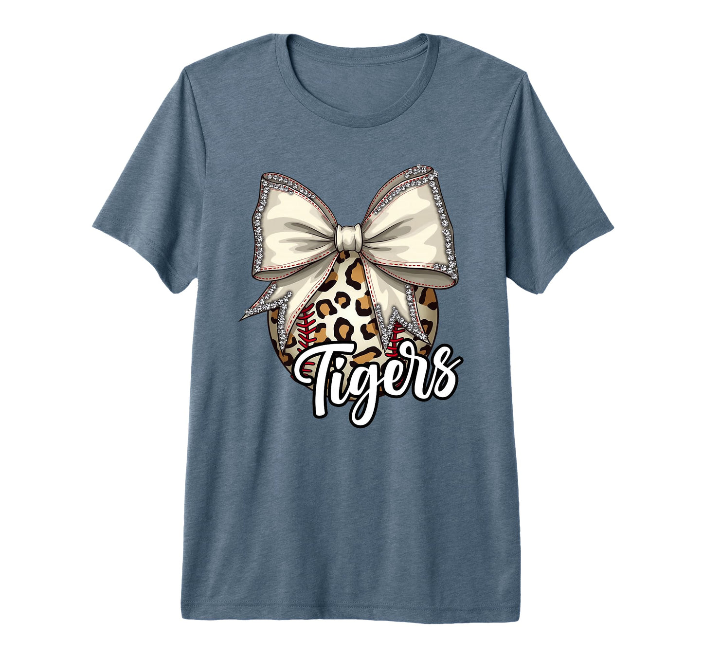 Tigers Baseball Mom Leopard Coquette Bow T-Shirt - Custom Art Print Unisex - T-Shirt, Sweatshirt, Hoodie
