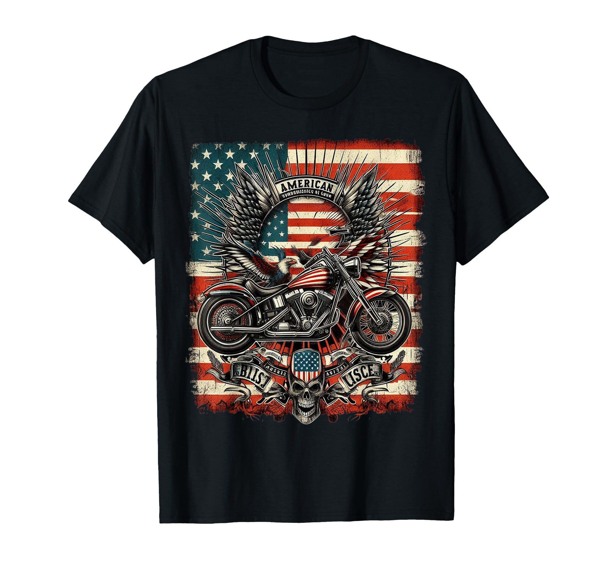 Ts Shop American Usa Flag Motorcycle T-Shirt - Trendy Graphic Unisex - T-Shirt, Sweatshirt, Hoodie