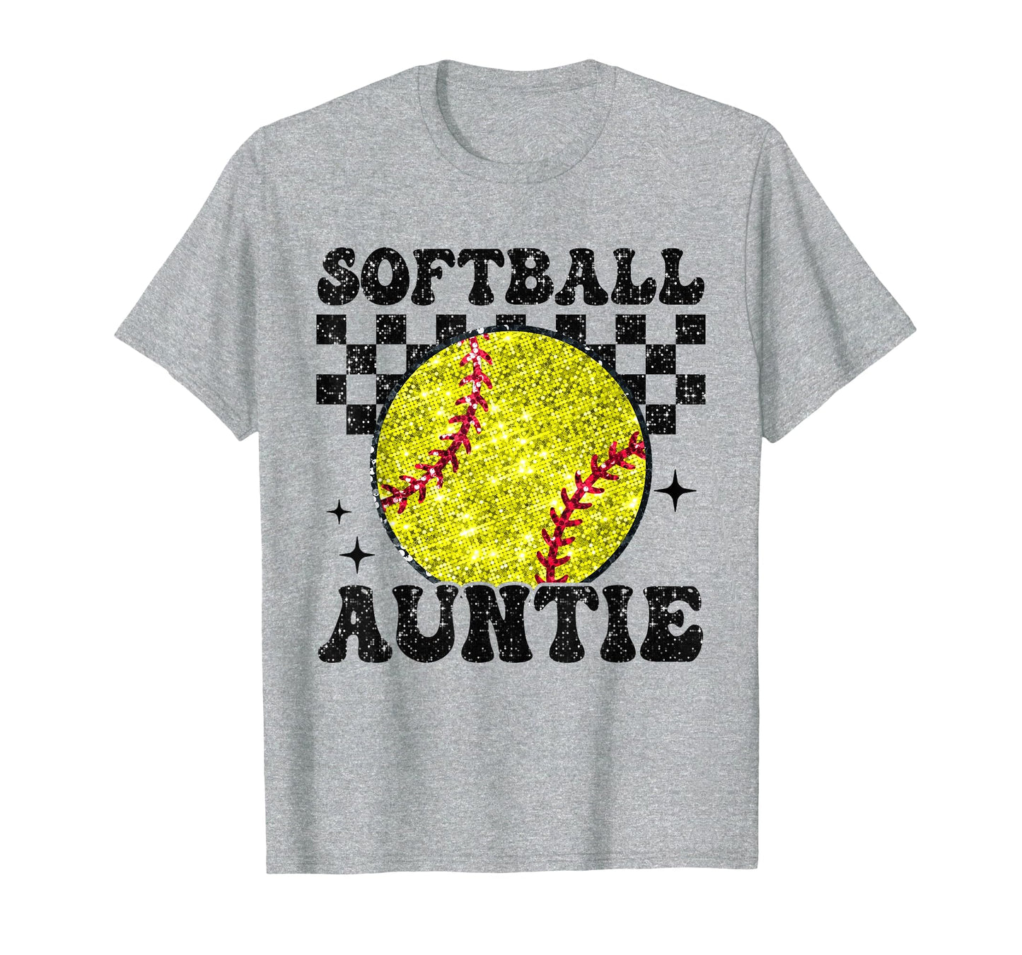 Softball Auntie Checkered Funny T-Shirt - Casual Everyday Wear Unisex - T-Shirt, Sweatshirt, Hoodie