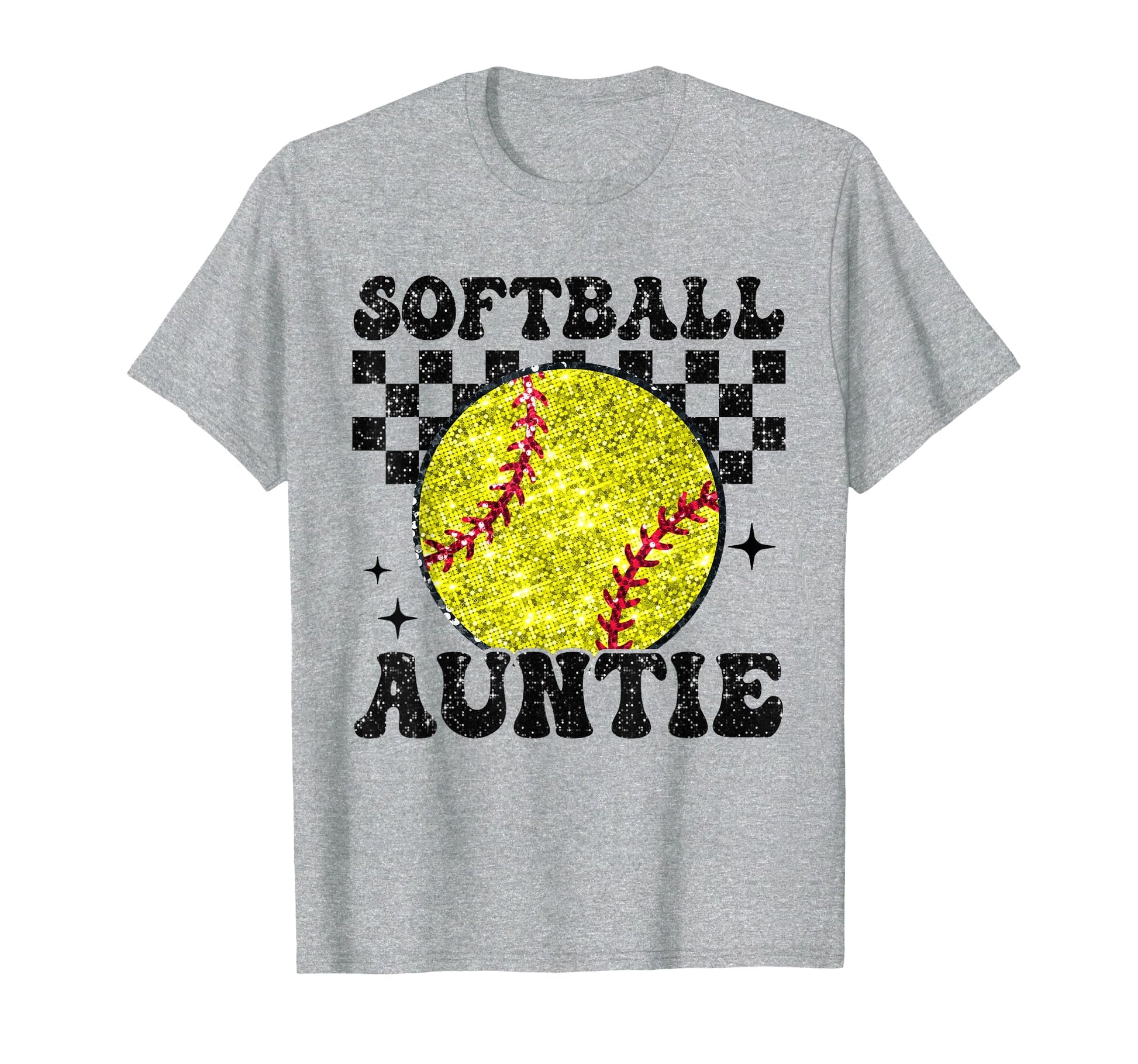 Softball Auntie Checkered Funny T-Shirt - Casual Everyday Wear Unisex - T-Shirt, Sweatshirt, Hoodie