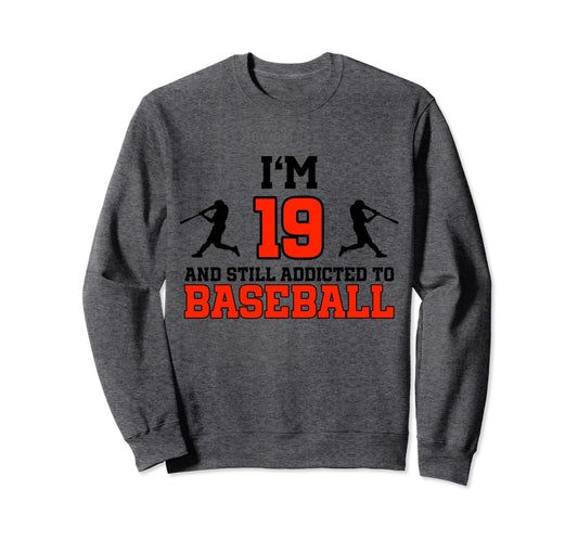 19Th Birthday Baseball 19 Years Sweatshirt - Minimalist Print for Adults - T-Shirt, Sweatshirt, Hoodie