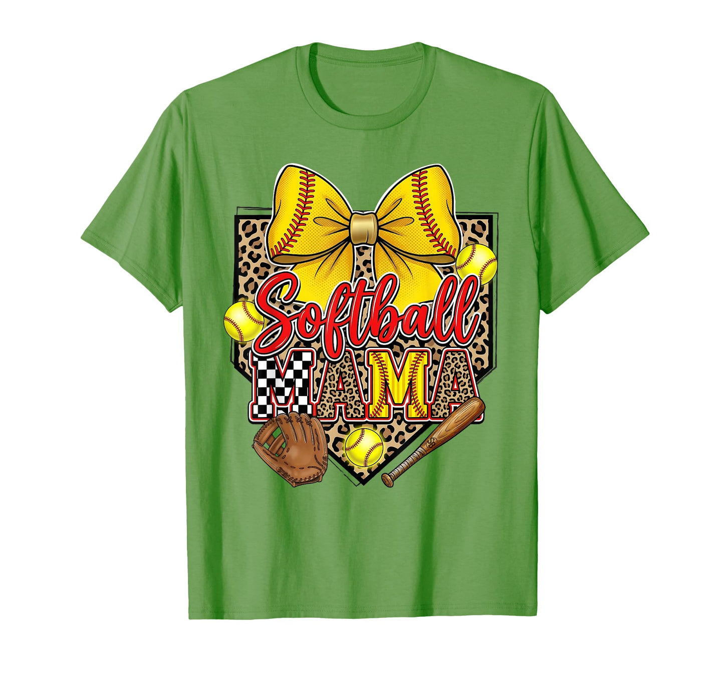 Softball Mama Leopard Coquette Bow T-Shirt - Novelty Apparel Unisex - T-Shirt, Sweatshirt, Hoodie