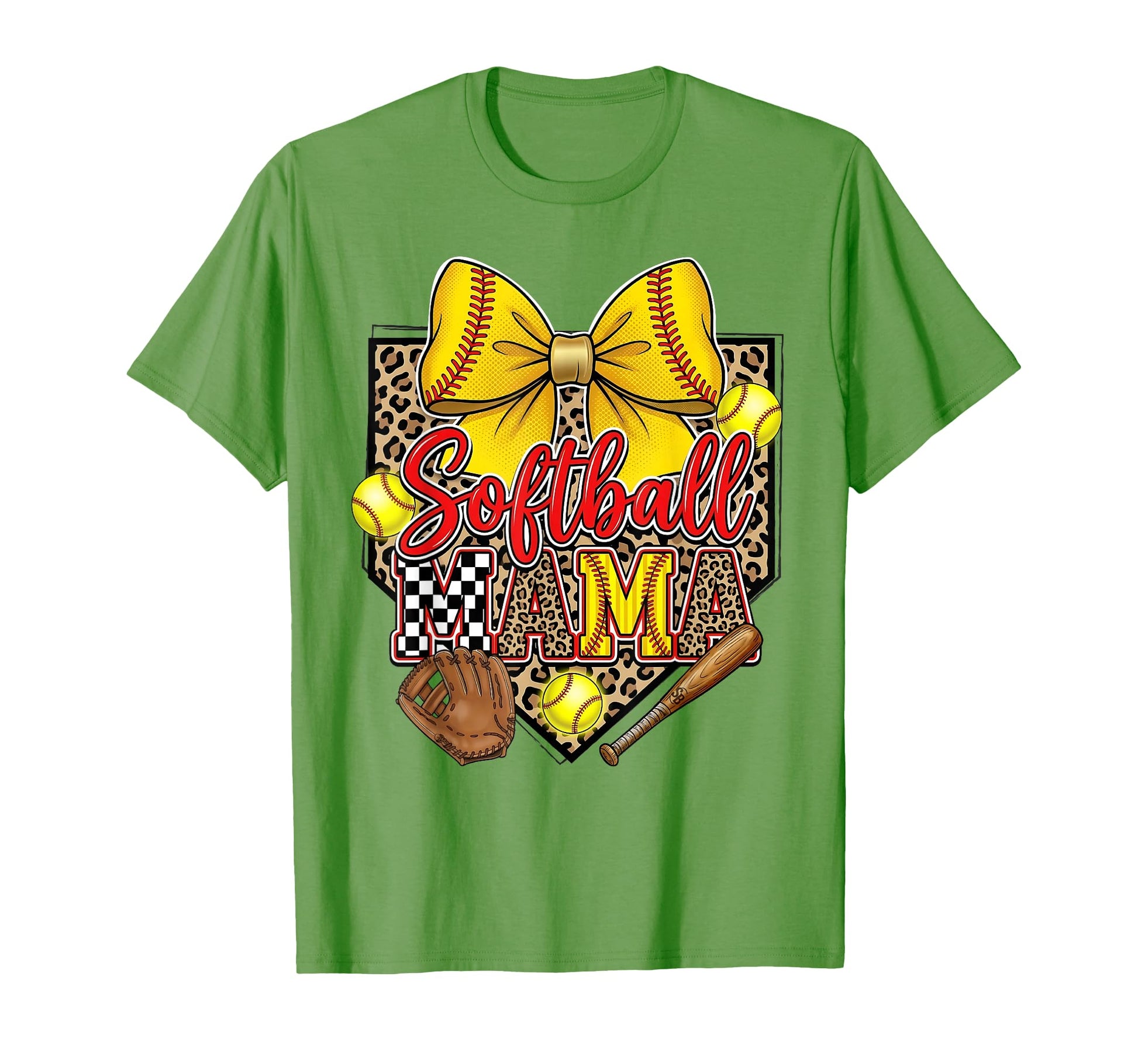 Softball Mama Leopard Coquette Bow T-Shirt - Novelty Apparel Unisex - T-Shirt, Sweatshirt, Hoodie