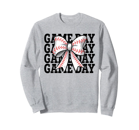 Baseball Game Day Coquette Bow Sweatshirt - Novelty Apparel for Adults - T-Shirt, Sweatshirt, Hoodie