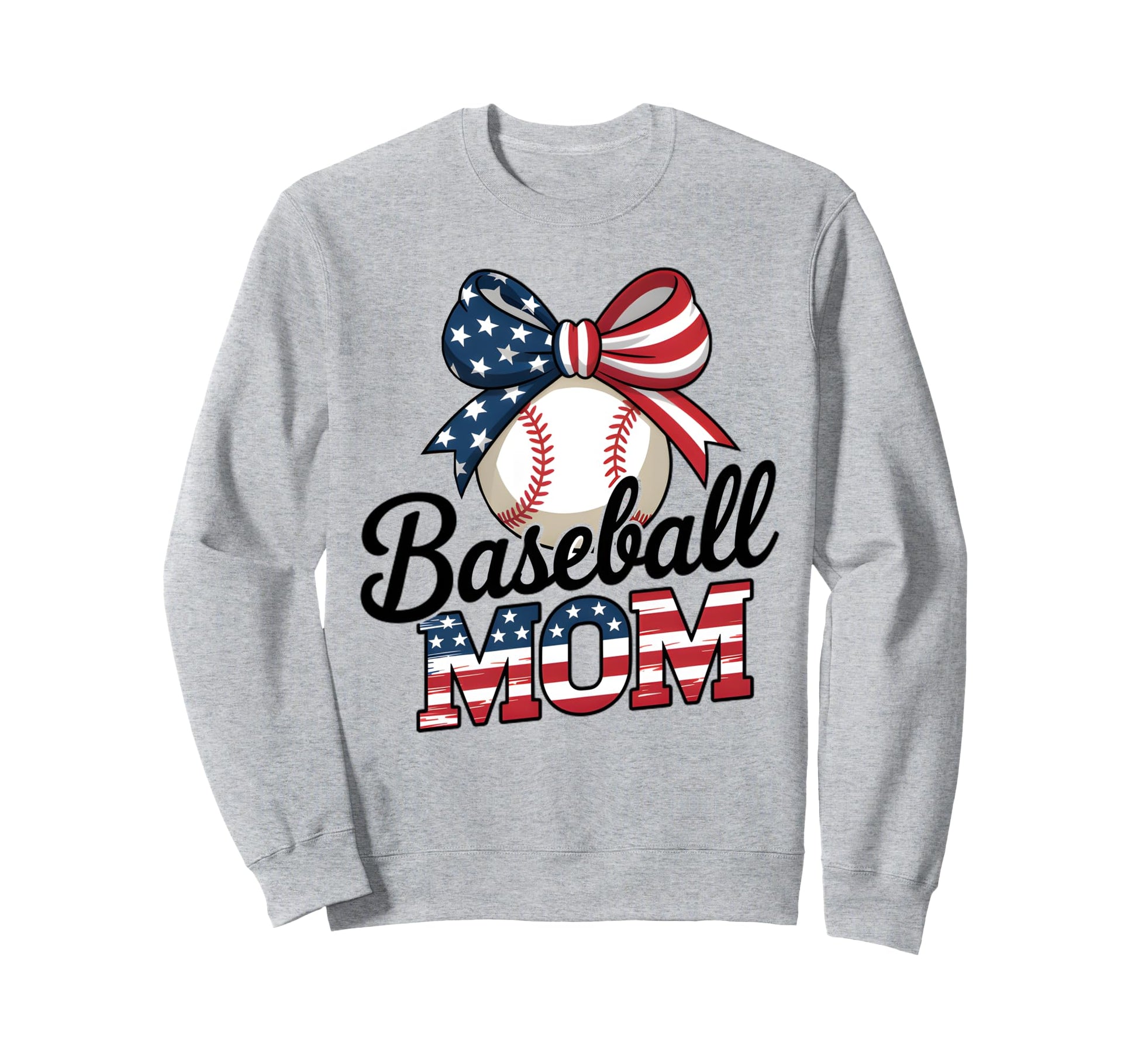 Baseball Mom Usa Flag Bow 4Th Sweatshirt - Fun Novelty Design for Adults - T-Shirt, Sweatshirt, Hoodie