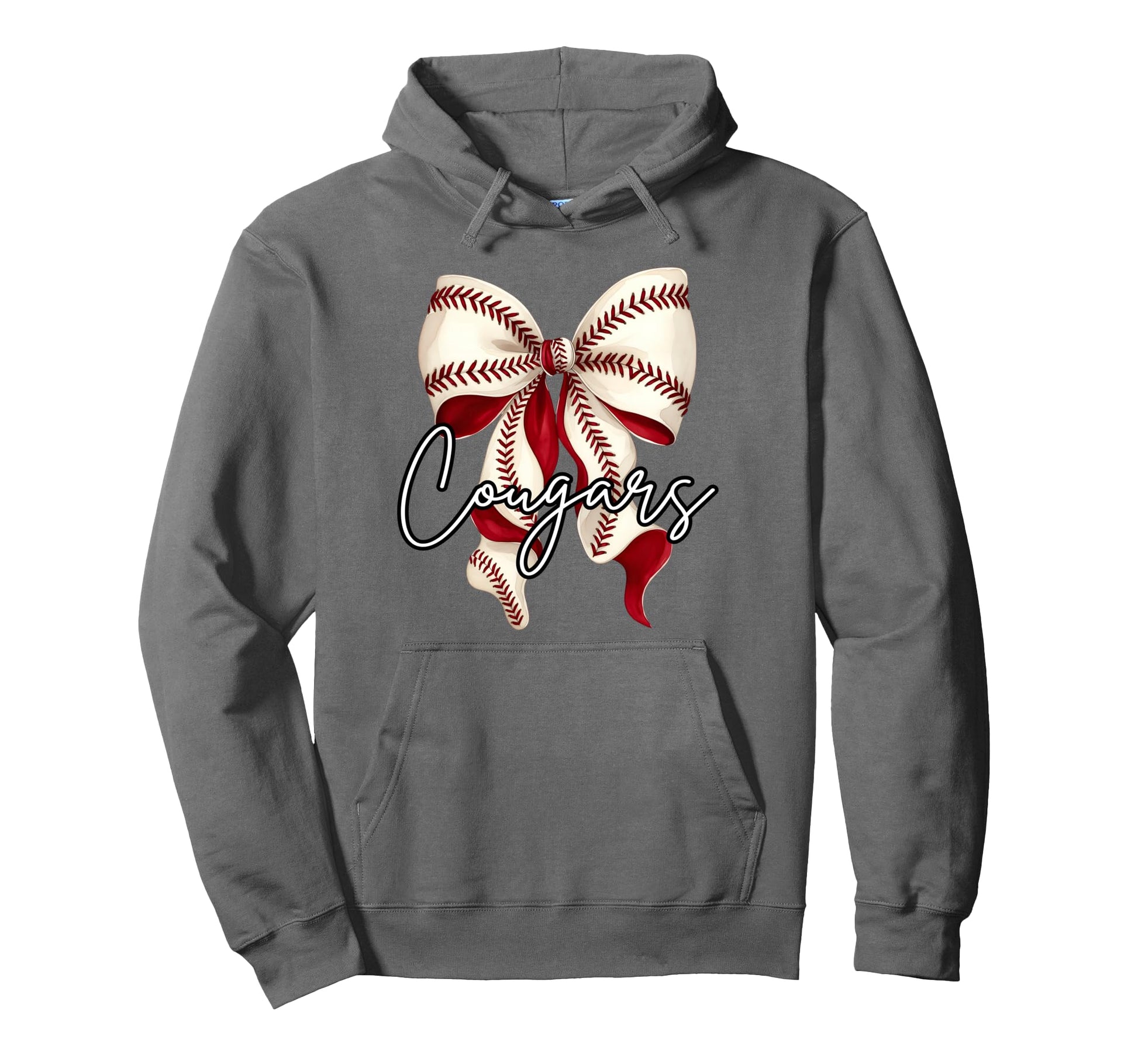 Cougars Baseball Mom Coquette Bow Hoodie - Custom Art Print for Adults - T-Shirt, Sweatshirt, Hoodie
